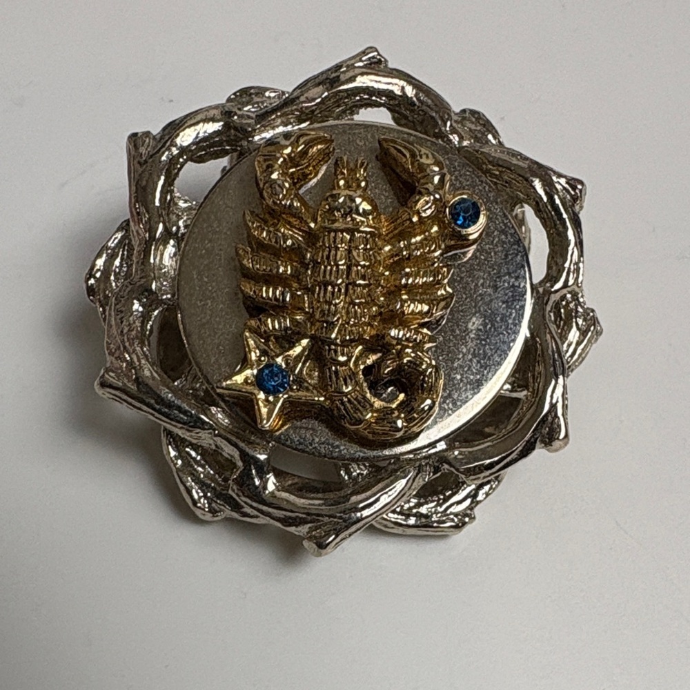 Scorpion Brooch with Silver and Gold Tones Scarf Clip Scorpio.